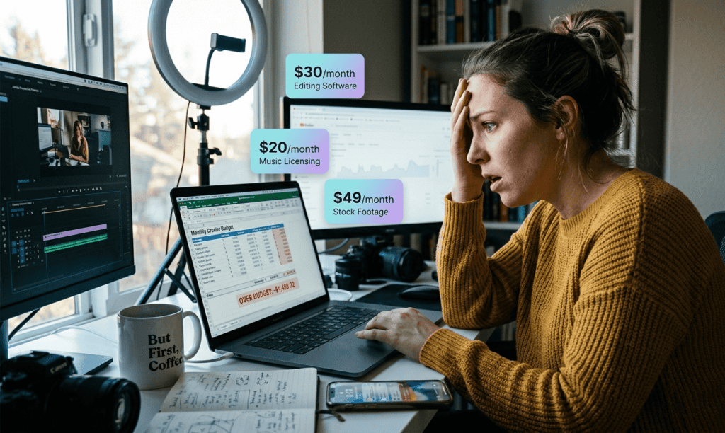 hidden cost of AI content creation stressed content creator budget spreadsheet subscription fees