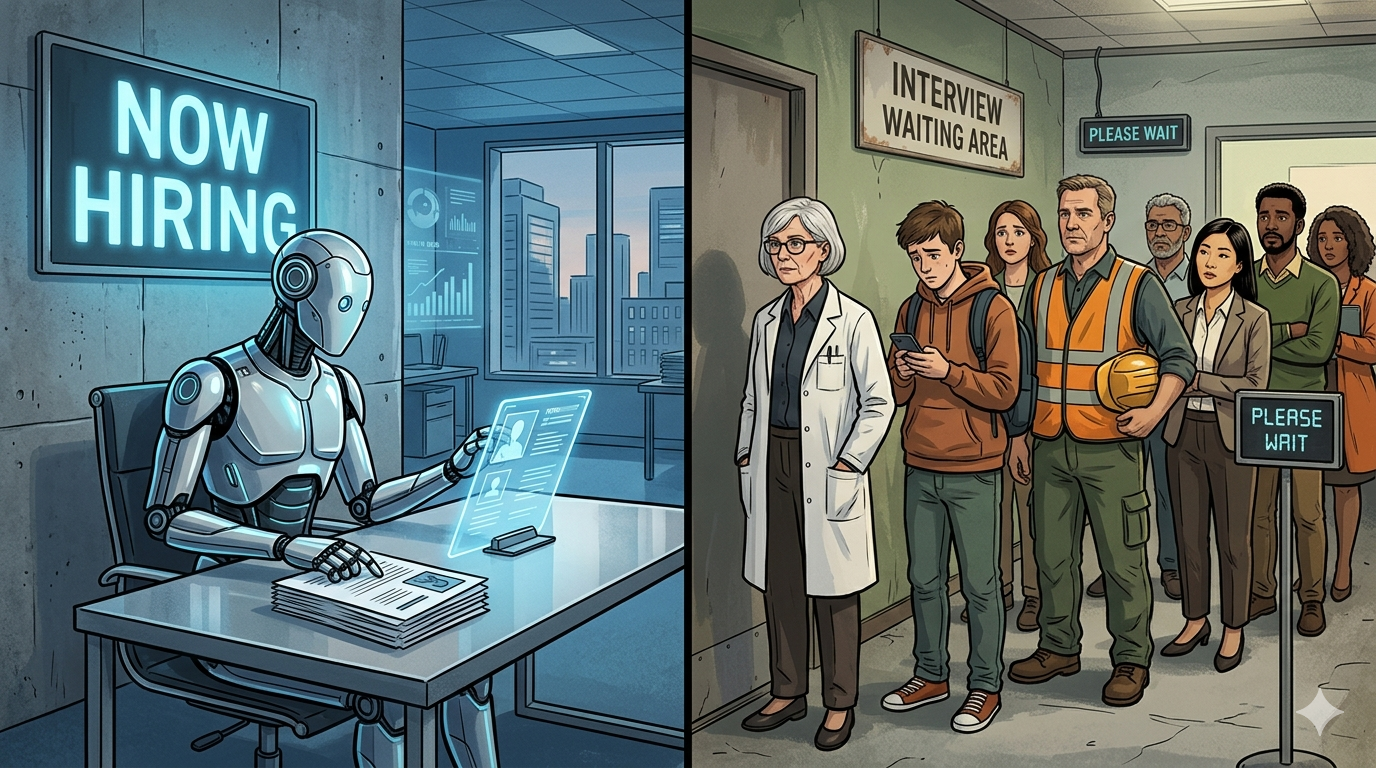 AI hiring humans 2026 robots interviewing workers job market