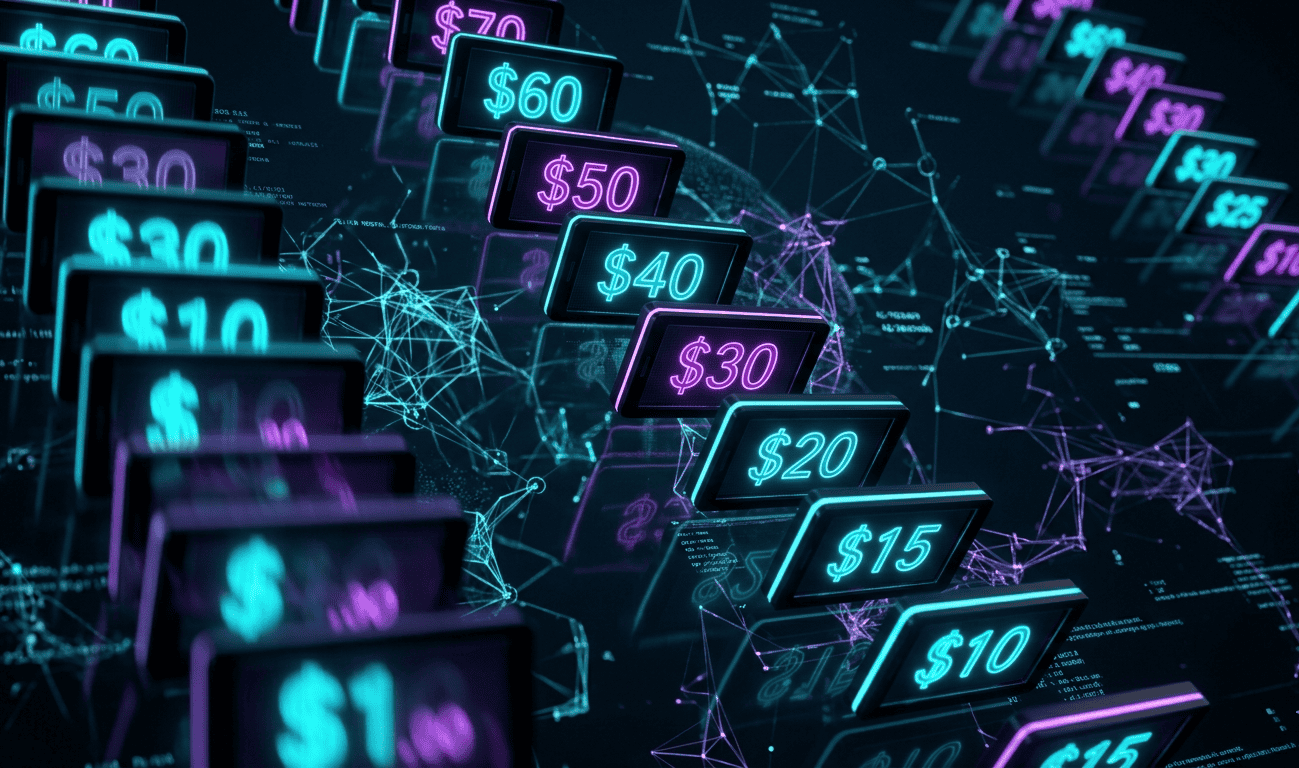 AI pricing 2026 costs drop 40-70 percent cascading price reduction visualization