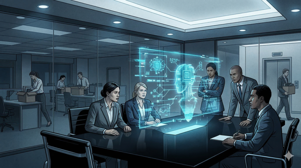 AI layoffs 2026 corporate boardroom workers leaving