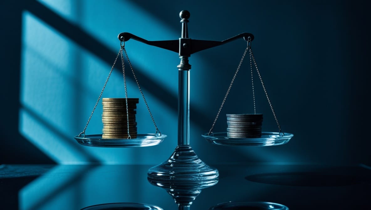 AI spending 2026 concept showing a balance scale weighing microchips against coins, symbolizing the debate over whether Microsoft's heavy AI infrastructure investment will pay off