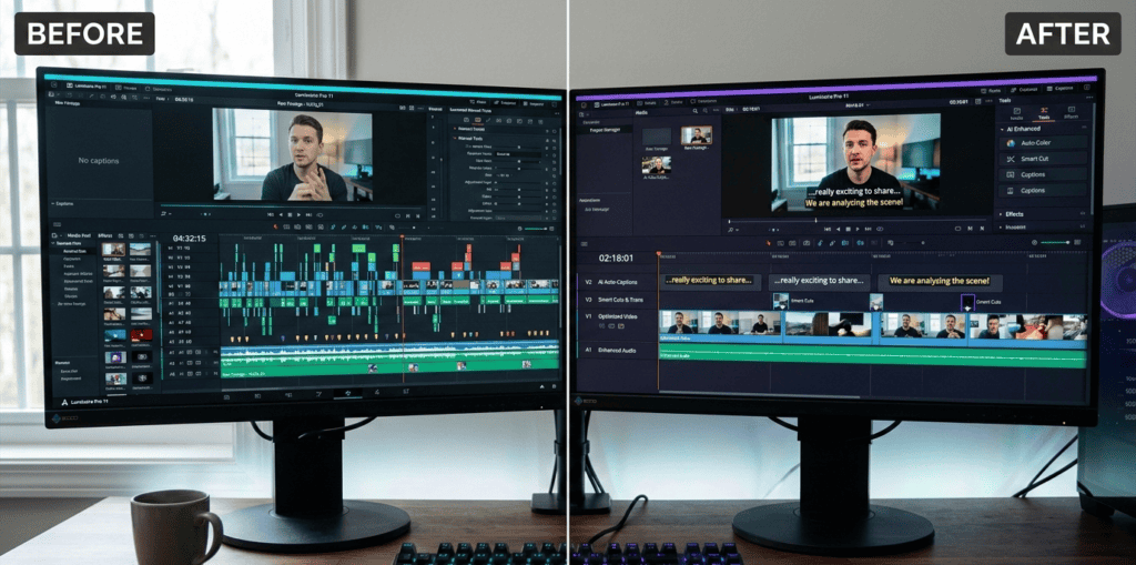 best AI tools for video editing 2026 before after comparison timeline interface