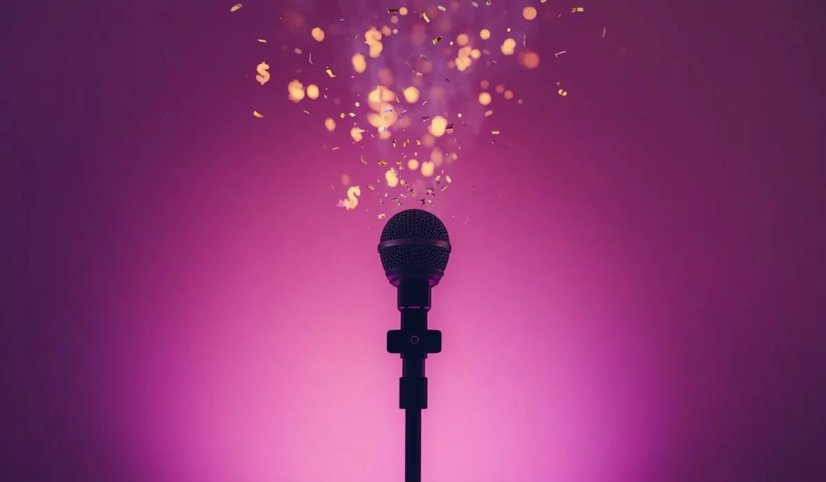 Hidden cost of AI content creation 2026 concept showing a creator microphone with glowing dollar signs evaporating into the air, symbolizing subscription costs quietly draining creator budgets