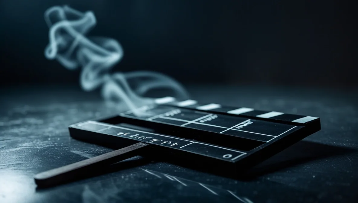 Sora AI shutdown concept showing a still, fallen film clapperboard in dramatic shadow, symbolizing the end of OpenAI's Sora video generation platform in 2026