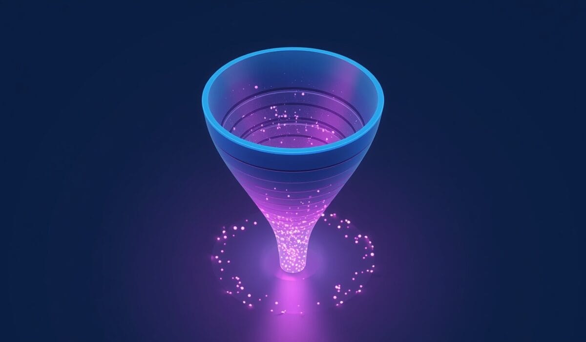 AI sales automation 2026 pipeline funnel showing leads flowing through automated qualification stages with AI processing rings