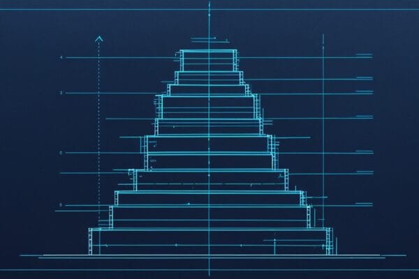 Claude pricing 2026 concept shown as a technical blueprint of four ascending tiers, representing the Fable 5, Opus, Sonnet, and Haiku pricing structure