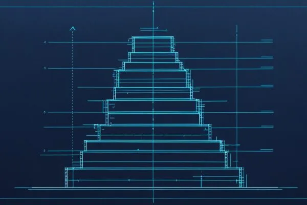 Claude pricing 2026 concept shown as a technical blueprint of four ascending tiers, representing the Fable 5, Opus, Sonnet, and Haiku pricing structure