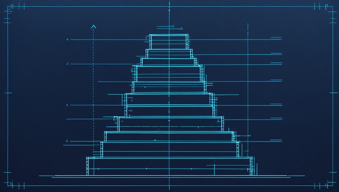 Claude pricing 2026 concept shown as a technical blueprint of four ascending tiers, representing the Fable 5, Opus, Sonnet, and Haiku pricing structure