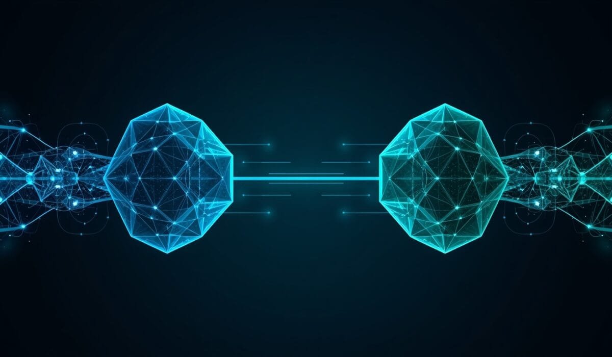 Claude vs ChatGPT for automation 2026 concept showing two balanced abstract AI systems facing each other with data flowing between them, representing an even, use-case-dependent comparison