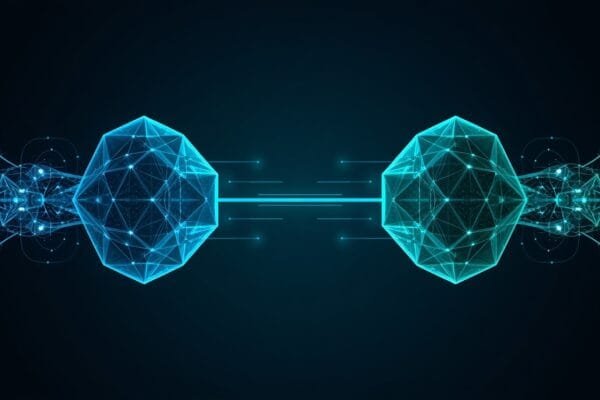 Claude vs ChatGPT for automation 2026 concept showing two balanced abstract AI systems facing each other with data flowing between them, representing an even, use-case-dependent comparison