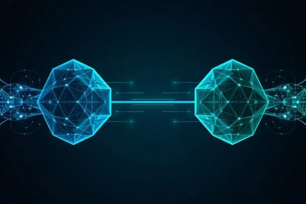 Claude vs ChatGPT for automation 2026 concept showing two balanced abstract AI systems facing each other with data flowing between them, representing an even, use-case-dependent comparison
