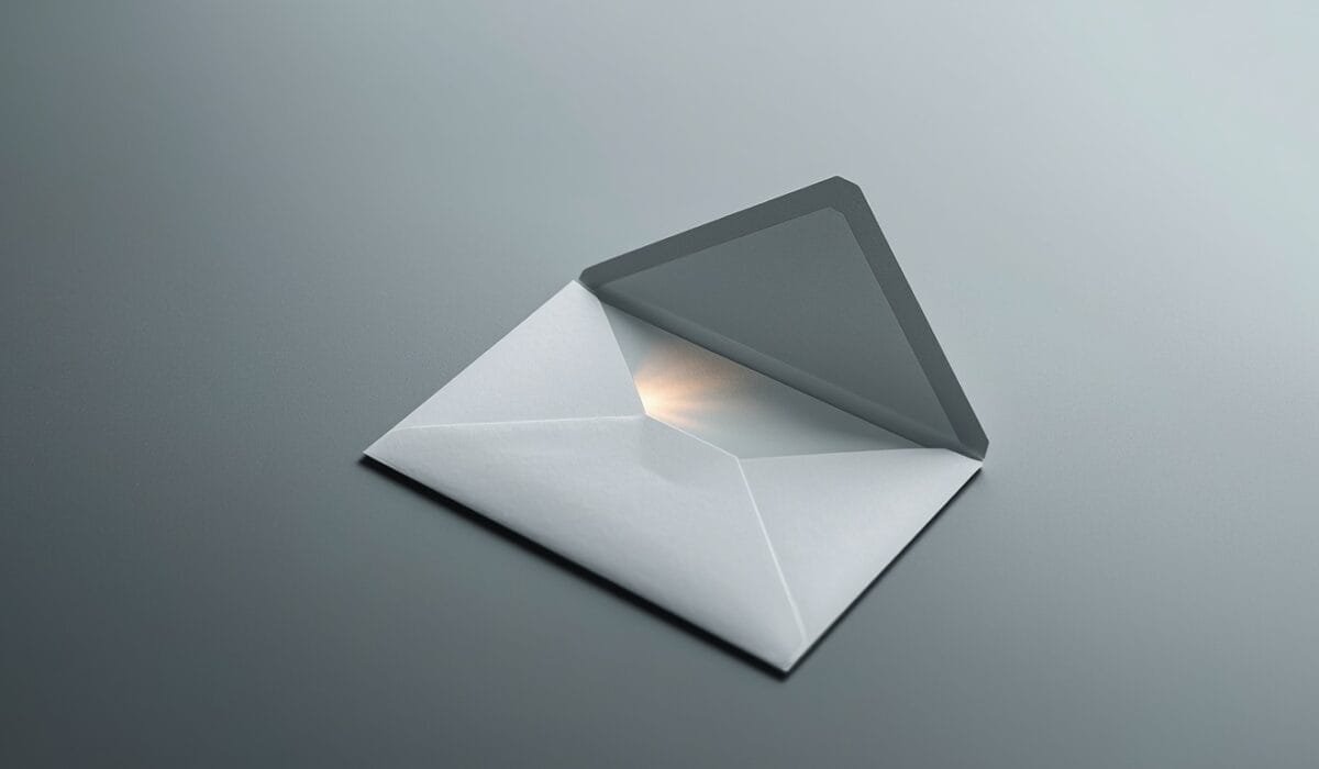 Gmail AI upgrade 2026 concept shown as a paper envelope with a soft glow of light emanating from it, representing AI intelligence built into email