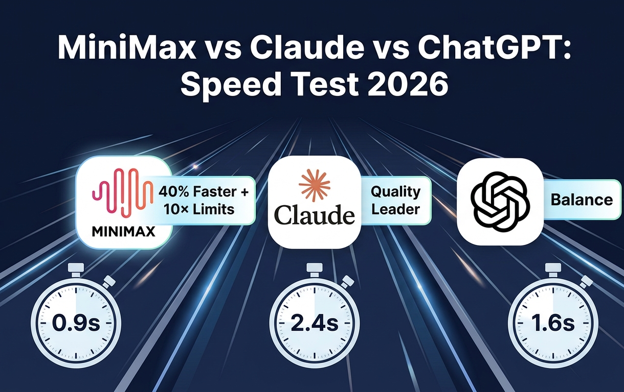 MiniMax vs Claude vs ChatGPT speed comparison showing MiniMax as fastest Claude alternative for real-time automation in 2026