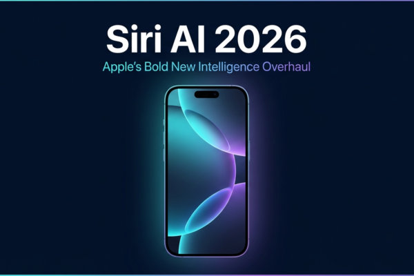 Siri AI 2026 Apple Intelligence overhaul graphic showing new iPhone Siri interface in iOS 27 with translucent edge animation