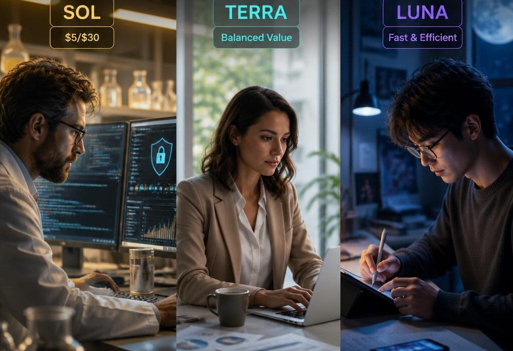 GPT-5.6 Sol vs Terra vs Luna comparison showing OpenAI's three new AI models for different use cases and price points in 2026