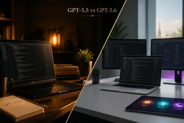 GPT-5.6 vs GPT-5.5 comparison showing OpenAI's new three-model family and previous flagship for developers deciding whether to upgrade in 2026