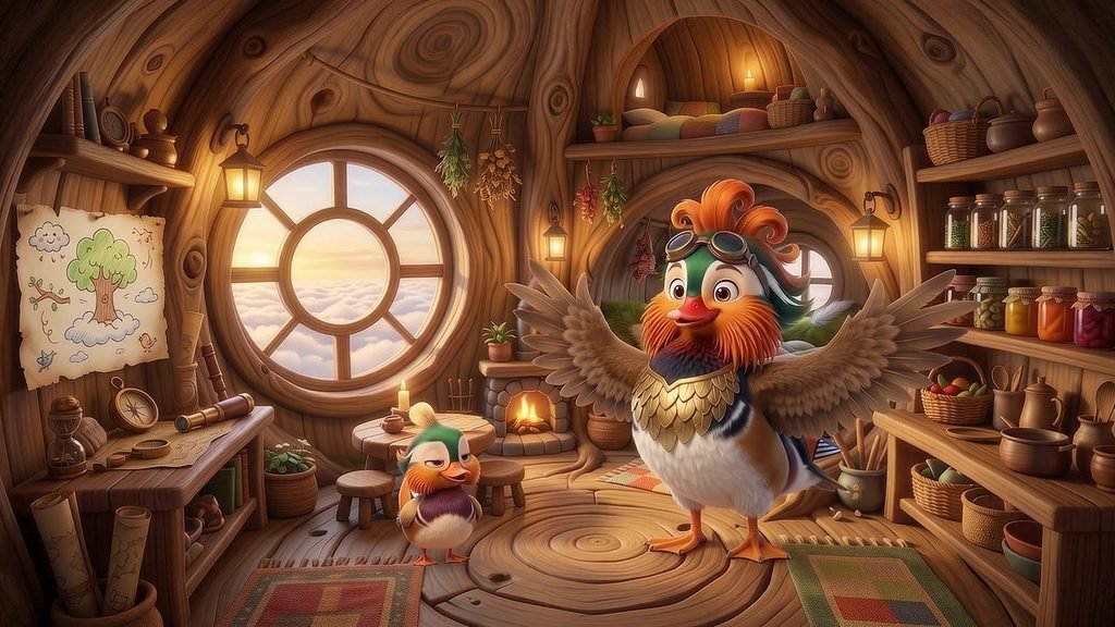 Omni Flash result: the father duck stays on-model and the room matches the start frame